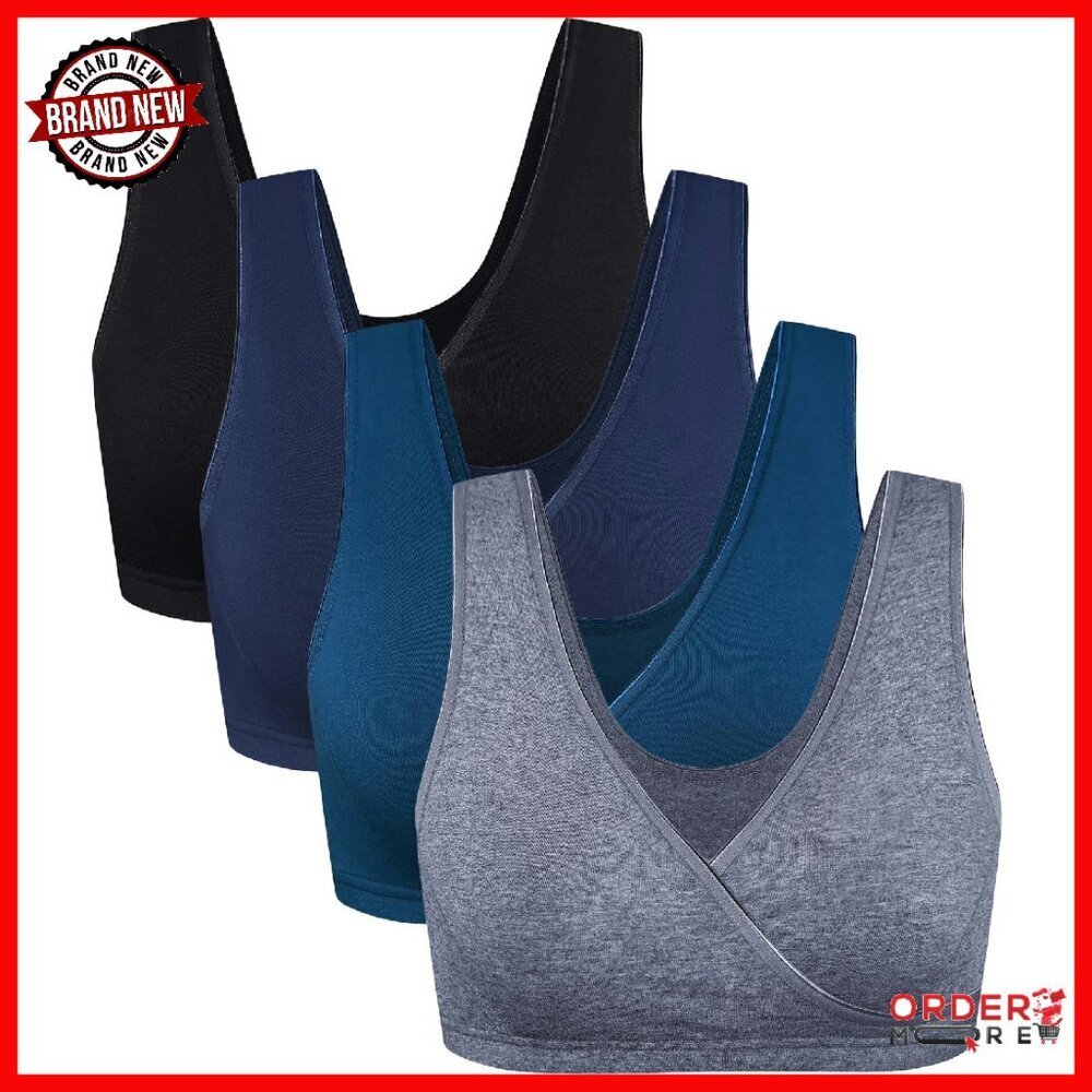 4 Pack Nursing Sleep Bras Maternity Breastfeeding Cotton Bralette